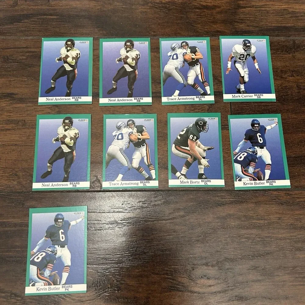 1991 Chicago Bears Football Trading Cards Lot Of 9